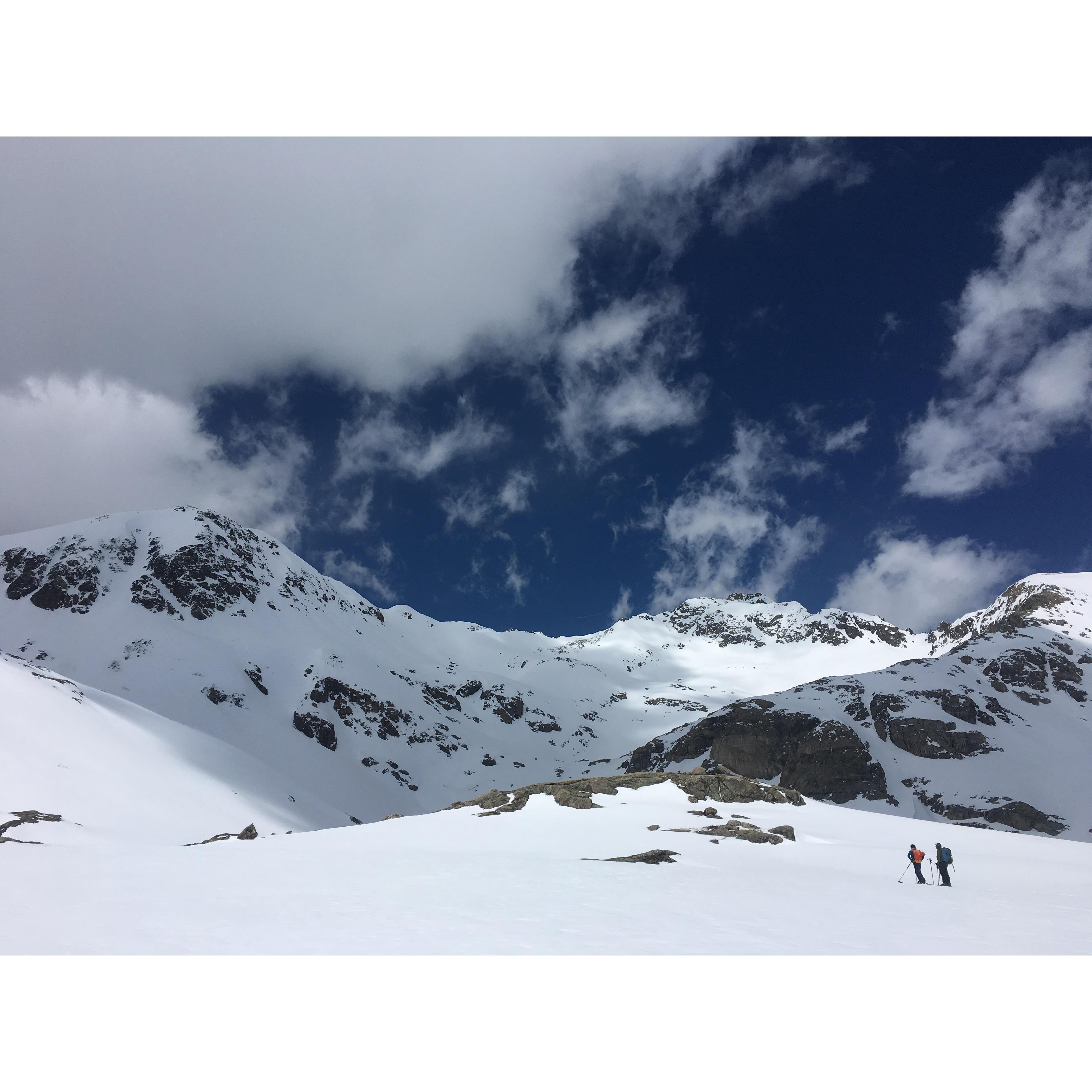 Two little dots. Ski touring out in the Mosquitoes.