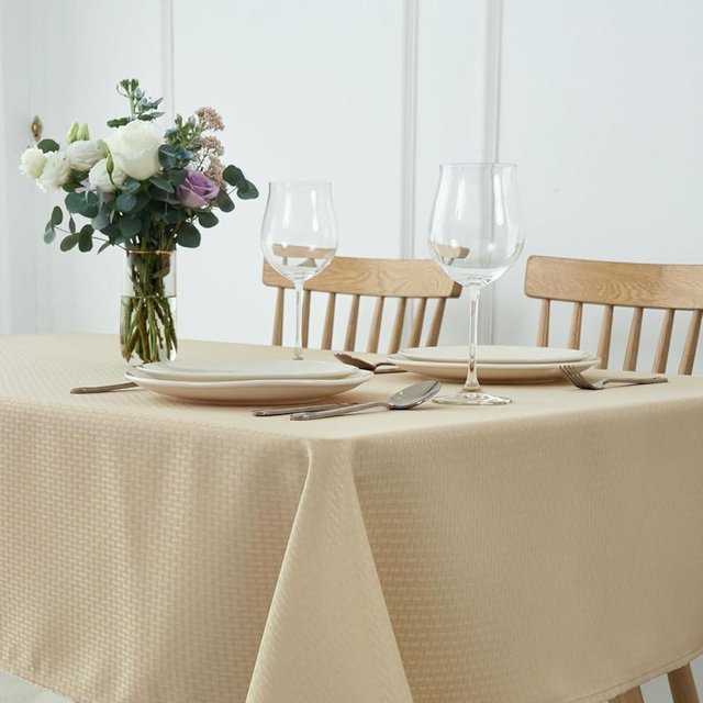 maxmill Square Tablecloth Water Resistance Antiwrinkle Spill Proof Weaved Texture Table Cloth, Decorative Fabric Table Cover for Banquet Parties Event Holiday Dinner, 70 x 70 Inch, Natural
