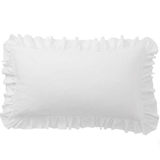 White Belgian Flax Linen Fringe Ruffle King Shams, Set of 2