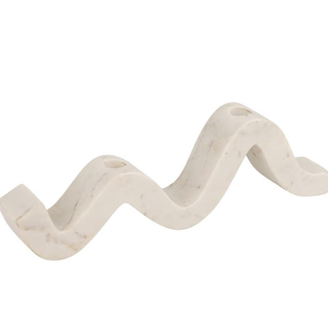 Bloomingville Marble Wave Double Taper Candle Holder, White