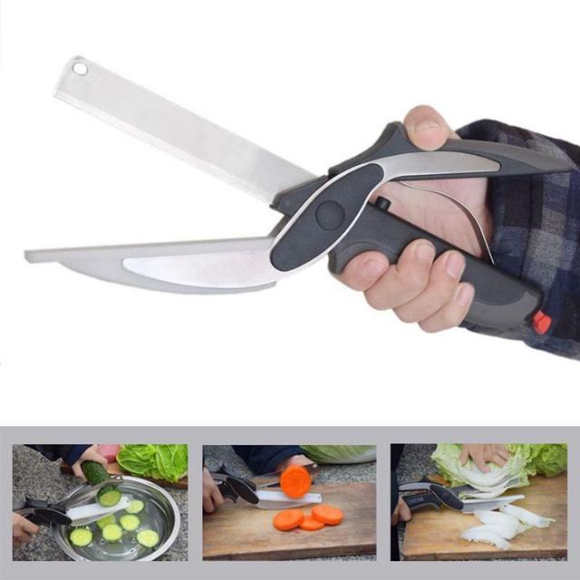 Xsmner 2-in-1 clever food chopper,Kitchen Food Cutter Chopper Clever Kitchen Knife with Cutting Board,Vegetable Slicer Fruit Cutter to salad and Cut BBQTools
