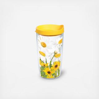 White Daisies Tumbler with Travel Lid