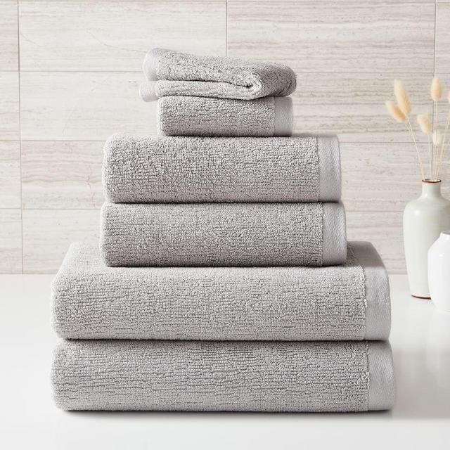 Organic Textured Towel, Set of 6, Gray Sky