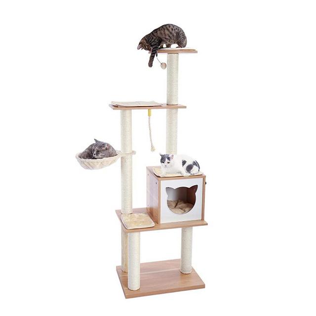 Made4Pets 65.6 Inches Modern Cat Tree 6 Levels Cat Tower with Sturdy Scratching Posts, Large Condo, Soft Hammock and Removable Mats
