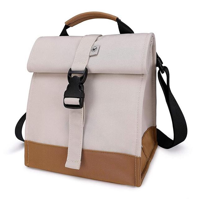 Sunny Bird Insulated Lunch Bag Rolltop Lunch Box for Women, Girls, Teens and Kids (White)