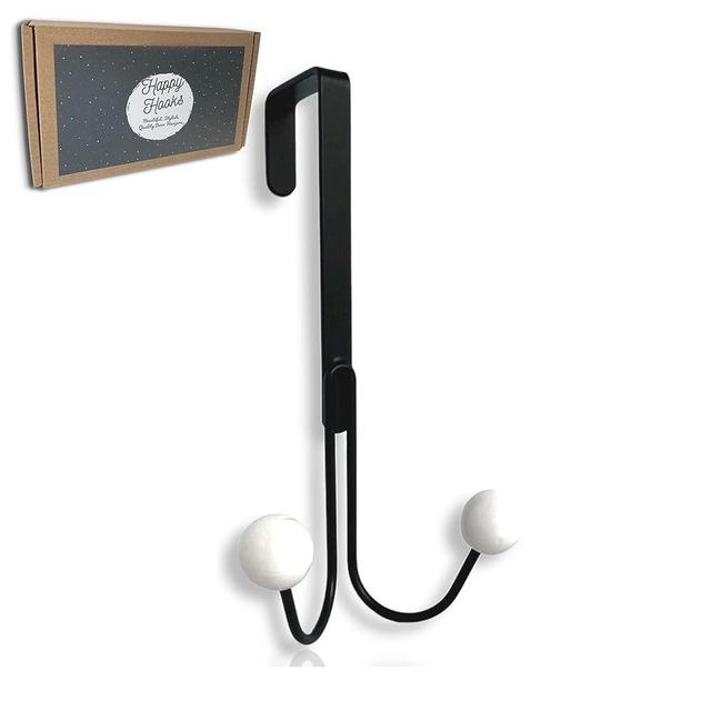 Happy Hooks Over The Door Hooks for Hanging Clothes - Black 1-Pack - Great for Clothes, Towels, Hats, Bags, Any Room - 6" Long