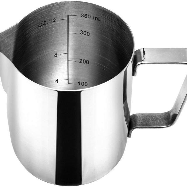 Frothing Pitcher – Best Milk Frother Steamer Cup - Easy to Read Creamer Measurements Inside - Foam Making for Coffee Matcha Chai Cappuccino Latte & Hot Chocolate – Stainless Steel 12oz/350ml