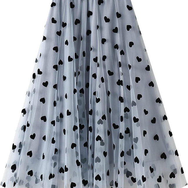 Women's Floral Print Mesh A-Line Midi Skirt 3D Posy Tulle Layered Skirt