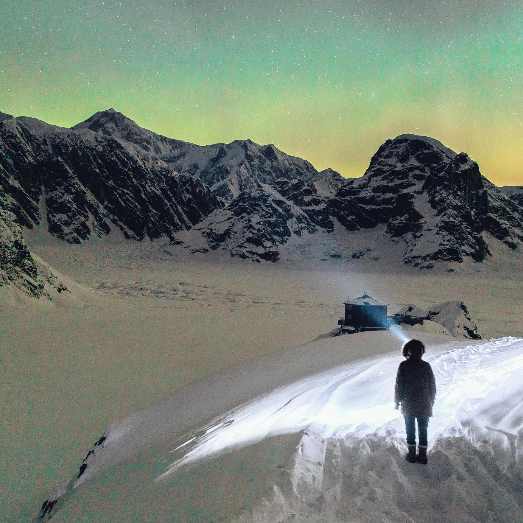 Aurora viewing in Denali. The summit is the mountain on the left side!