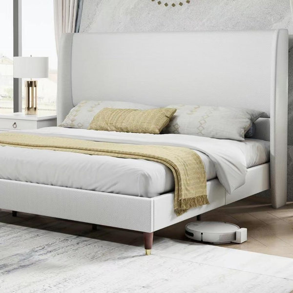 King Bed Frame with Wingback Headboard (white)