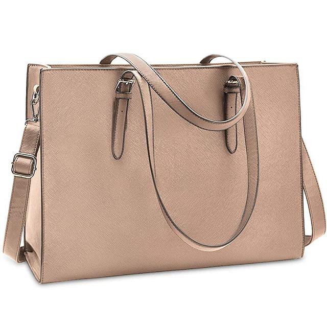 Laptop Bag for Women Waterproof Lightweight Leather 15.6 Inch Computer Tote Bag Business Office Briefcase Large Capacity Handbag Shoulder Bag Professional Office Work Bag Khaki