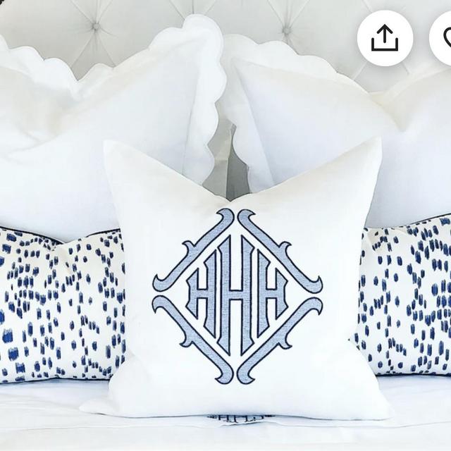 Monogrammed Pillow Sham, 20" Square White Linen