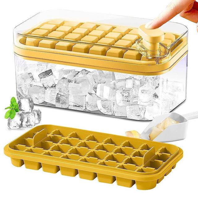 Ice Cube Tray with Lid and Bin, 2 Pack Ice Cube Trays for Freezer, 64 Pcs Ice Cube Mold (Yellow)