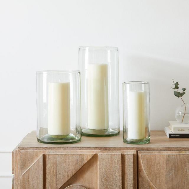 Pure Recycled Glass Cylinder Hurricanes, Set of 3