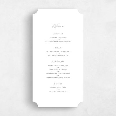 White Ticket Wedding Menu - Richmond