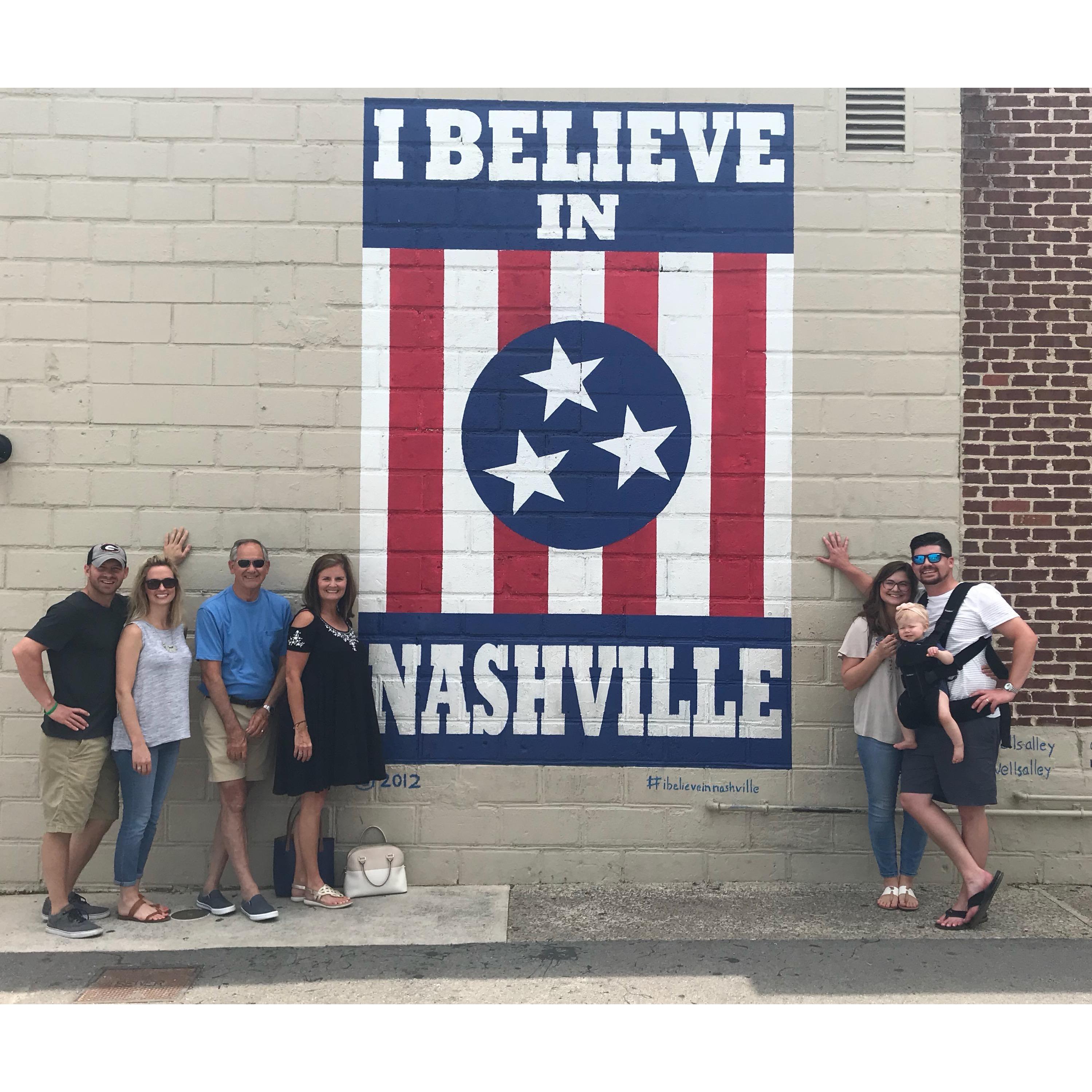The engaged couple along side, Joe and Pam, Elise's mother and step father and her brother and family. JR, Lauren and baby Ella. 2018