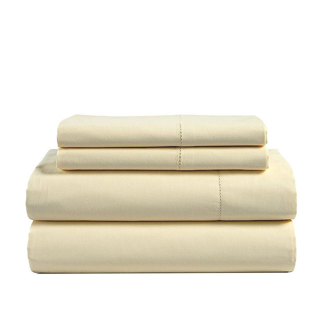 LANE LINEN 100% Organic Cotton Queen Sheets Set 4-Piece Pure Percale Bedsheets Bedding Breathable Fits Mattress Upto 15" Deep - Vanilla