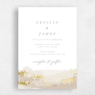 Taupe, Brown Wedding Invitation - Ione Portrait Foil