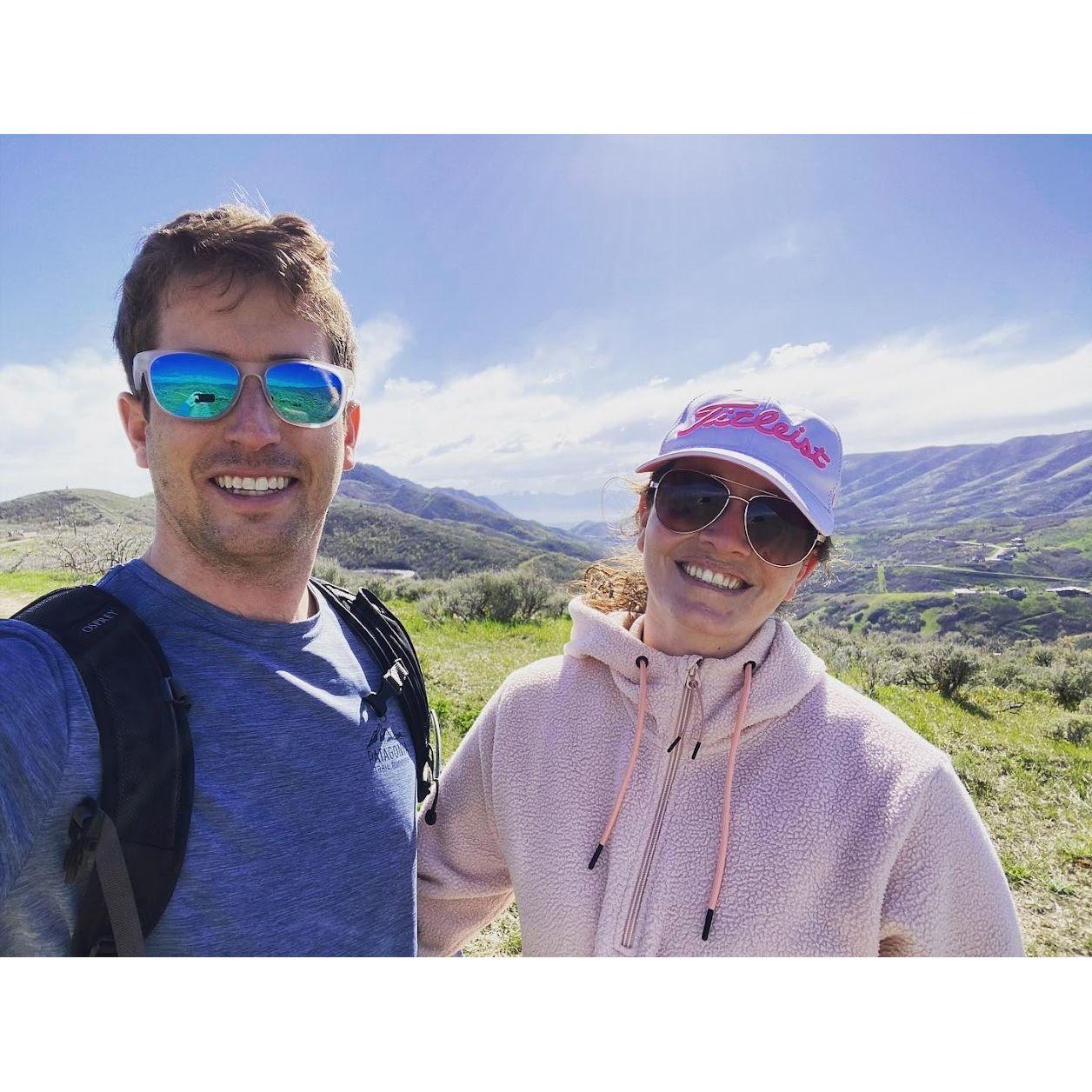 Trying to win the Utah Surgery Mountain Challenge hiking in the foothills once the very little snow we had that season melted