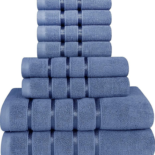 Utopia Towels Electric Blue Towel Set 8-Piece - Viscose Stripe Towels - 600 GSM Ring Spun Cotton - Highly Absorbent Towels (Pack of 8)