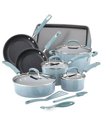 Rachael Ray Classic Brights Hard Enamel Nonstick Cookware Set, 14-Piece