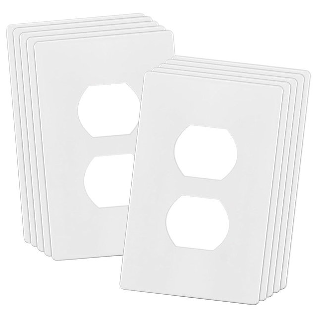 ENERLITES Screwless Duplex Wall Plate Covers, Child Safe Receptacle Outlet Covers, Size 1-Gang 4.68"x 2.93",Unbreakable Polycarbonate Thermoplastic,SI8821-W-10PCS,Glossy, White, 10 Pack