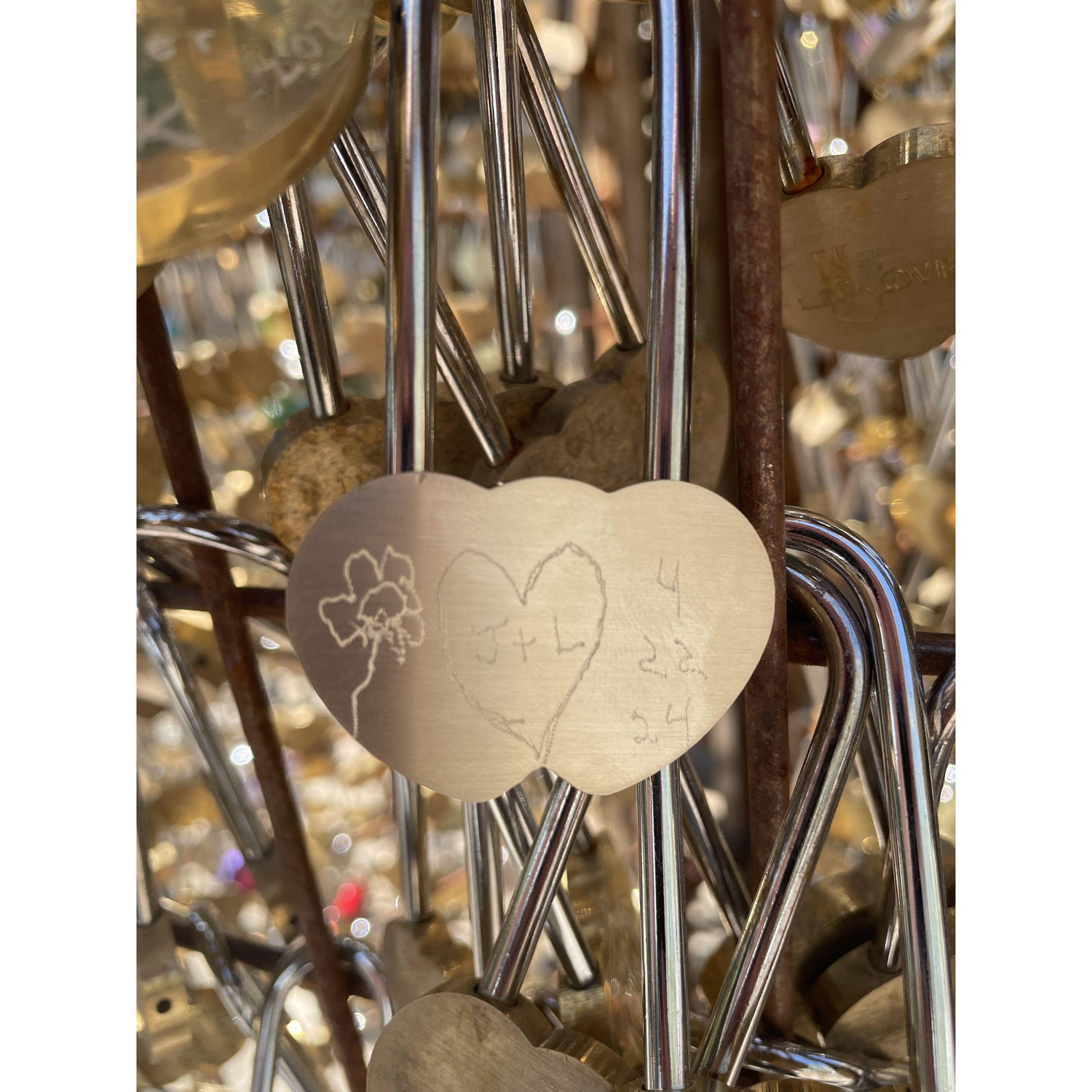 our heart lock in sedona- can you tell we engraved it ourselves?