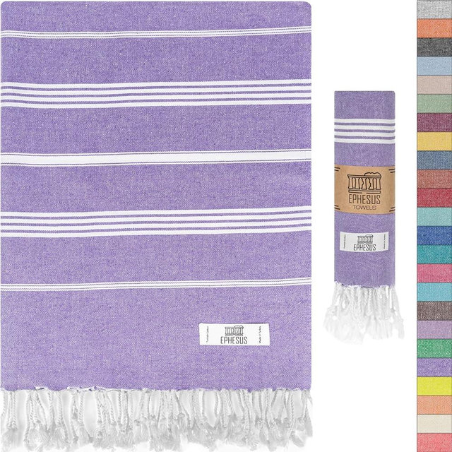 EPHESUS TOWELS Turkish Beach Towel - Turkish Cotton - 39x71 inch Oversized - Turkish Towel for Beach, Bath, Pool, Gym, Yoga - Prewashed, Lightweight, Quick Dry (Dark Lilac, New Sultan Pack 1)