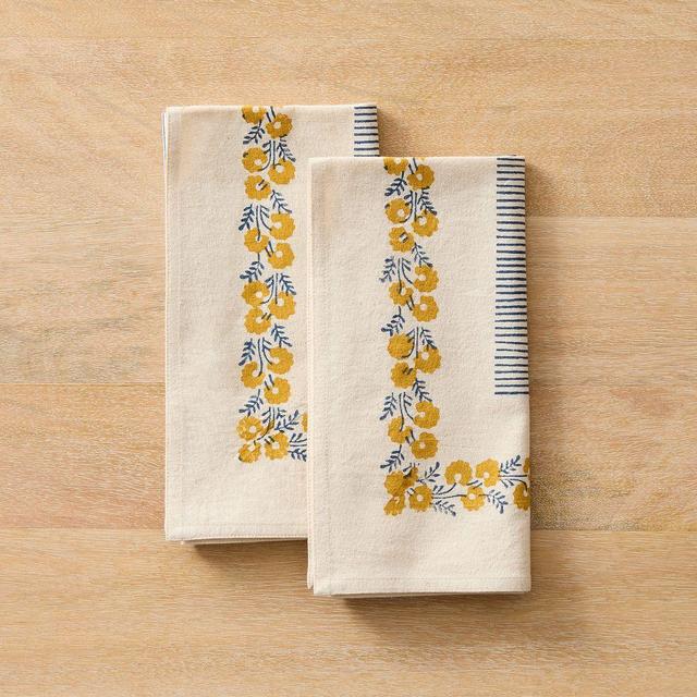 Mehak Block-printed Cotton Table Napkin, Set of 2, Daffodil