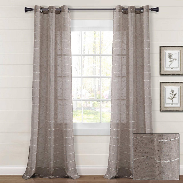 Set of 2 " Farmhouse Textured Grommet Sheer Window Curtain Panels Brown - Lush Décor
