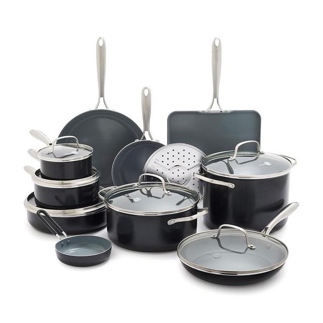 GreenPan Swift 17 Piece Cookware Set, Non-Toxic PFAS-Free Ceramic Nonstick, Stainless Steel Handles, Pots, Pans, Lids, Grill, Griddle, Sauté & Saucepans, Dishwasher & Oven Safe, Black