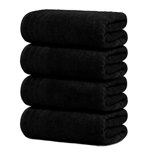 Tens Towels Large Bath Towels, 100% Cotton Towels, 30 x 60 Inches, Extra Large Bath Towels, Lighter Weight & Super Absorbent, Quick Dry, Perfect Bathroom Towels for Daily Use (Pack of 4) (Black)