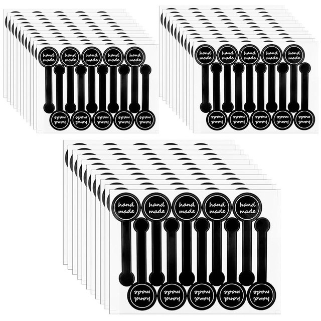 300 Pcs Handmade Stickers for Bakery Packaging – Black Self-Adhesive Food Labels for Homemade Baking, Tamper-Proof Seal Stickers