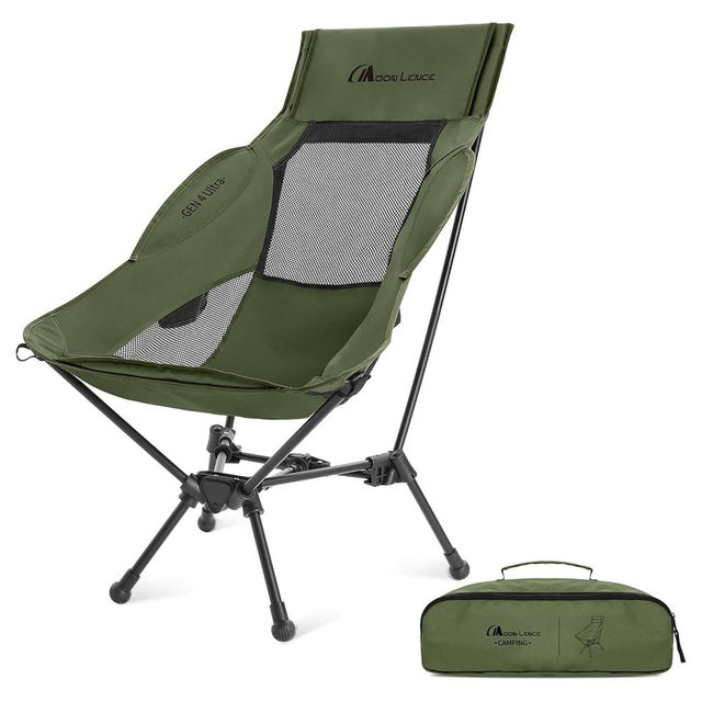 MOON LENCE High Back Folding Camping Chair, 330lbs Portable Compact Chair with Wide Seat & Ergonomic Back Support (Green)