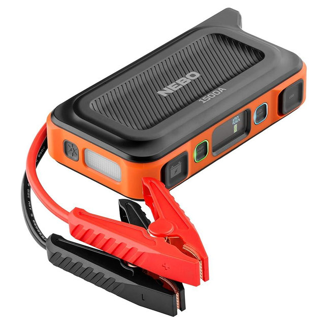 NEBO 1500A Portable Car Battery Jump Starter | 29.9Wh Power Supply Jump Box Restarts 12V Trucks & SUVs, 30 Battery Boosts from 1 Charge, Integrated Emergency Floodlight, USB Ports, TSA Approved
