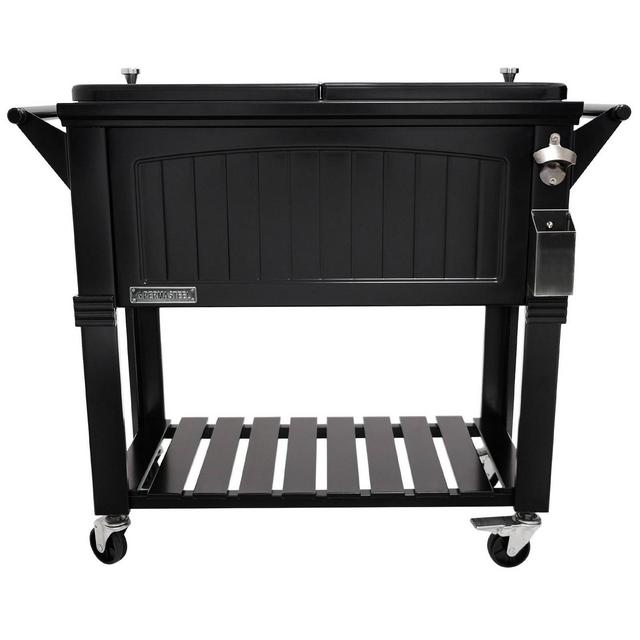 80qt Portable Rolling Patio Cooler with Shelf - Black - Permasteel