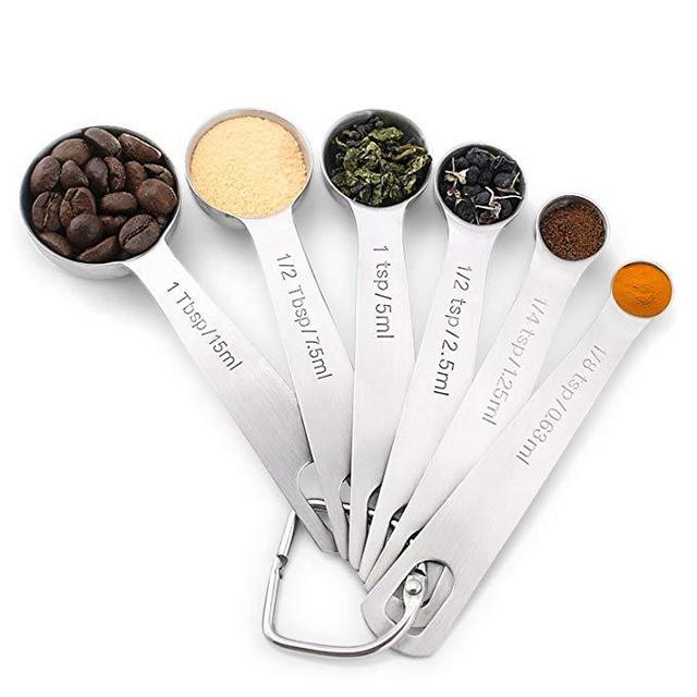 Easylife 18/8 Stainless Steel Measuring Spoons, Set of 6 for Measuring Dry and Liquid Ingredients
