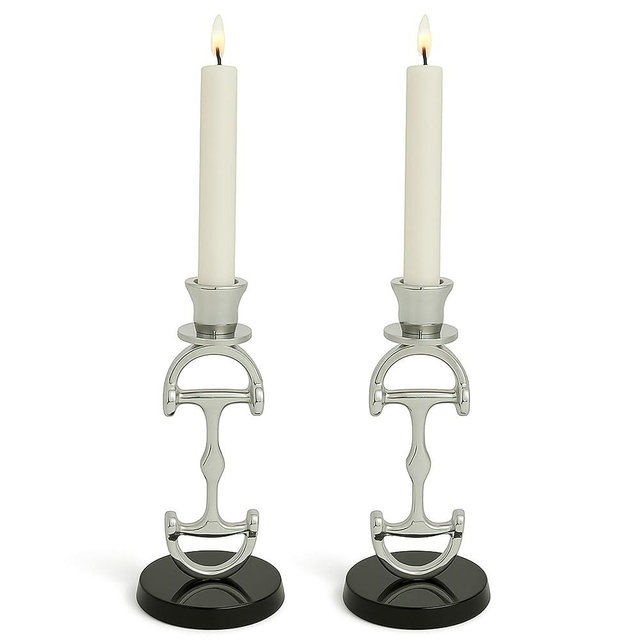 Huntley D Bit Candle Sticks, Pair in Aluminum, Silver Finish