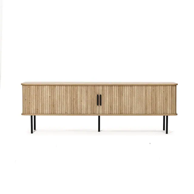 LuxenHome Modern TV Stand with Storage and Slatted Sliding Doors for TVs Up to 65" Brown