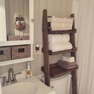 Over The Toilet Leaning Ladder Shelf, Choose  stain/paint color, Shelves & Storage,  Bathroom Space Saver, Bathroom Storage, Ladder Shelf