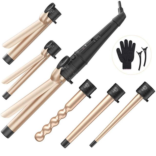6 in 1 Curling Wand Set with 6 Interchangeable Ceramic Barrels with Anti-scalding Tip (0.35'' to 1.25'') and Heat Resistant Glove, Hair Curler for Girls Women Gifts