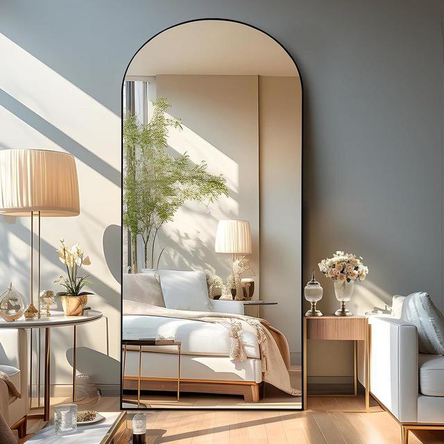 NicBex Oversized Full-Body Mirror, Large Arched Full Length Mirror with Stand, 76"x35" Aluminum Alloy Frame Oversized Floor Mirror, Black - Free Standing, Leaning Against Wall or Wall-Mounted