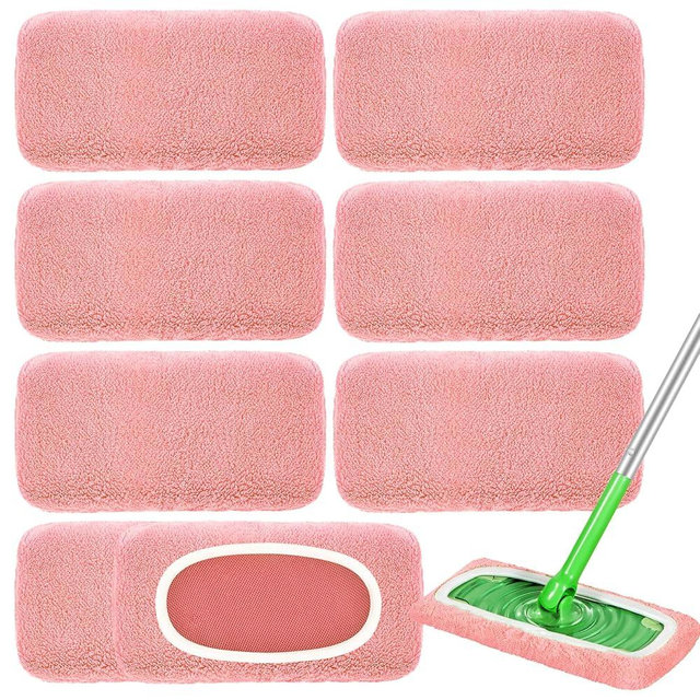 Nicemiya 8 Pack Reusable Mop Pads Compatible with Swiffer Sweeper, Coral Fleece Washable Swiffer Mop Pads, Dry & Wet Sweeping Mopping Cloths (Pink, Not Included Mop)