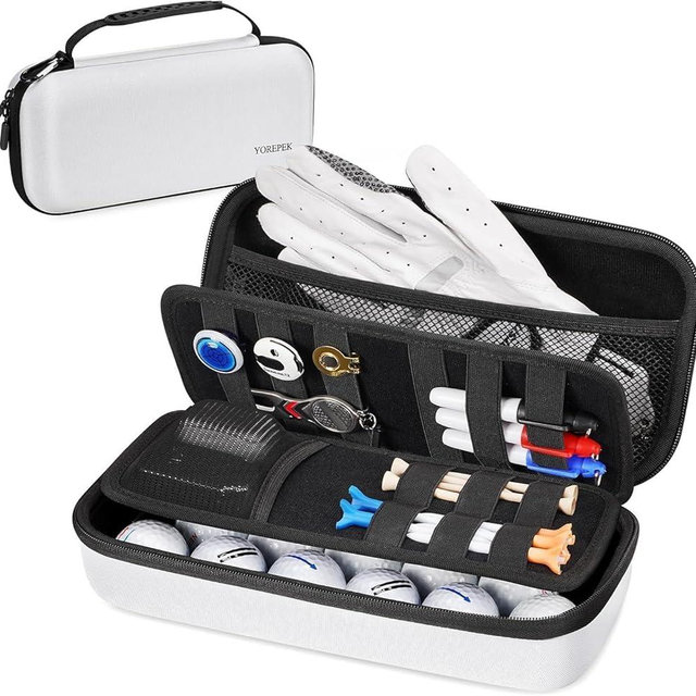 YOREPEK Golf Glove Holder with Removable Golf Glove Shaper, Protective Hard Shell Golf Accessories Case Bag with 2 Dividers Fits Balls, Tees, Markers, Golf Essentials, Golf Gifts for Men