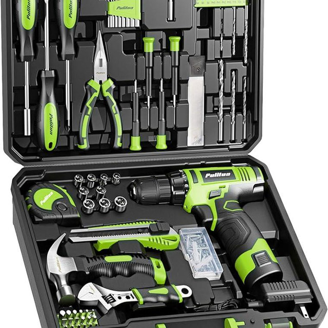 PULITUO Drill Set, 149-Piece Home Tool Set with 12V Green Cordless Drill, ToolBox, Hand Tool Kits for Women Men, DIY Enthusiasts for Home Improvement.