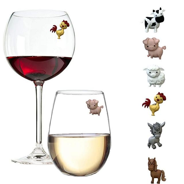 Barnyard Animal Wine Charms – Magnetic Glass Markers and Identifiers Set of 6 by Simply Charmed