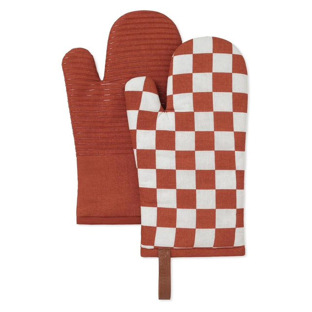 Folkulture Oven Glove 100% cotton with Silicon Grip Pack of 2, 12 Inch - Checkmate