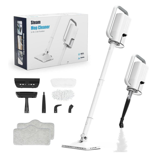 Teendow 6-in-1 Steam Mop for Floor Cleaning, Multi-Function Steam Vacuum Cleaner for Hardwood Floors and Carpet, White