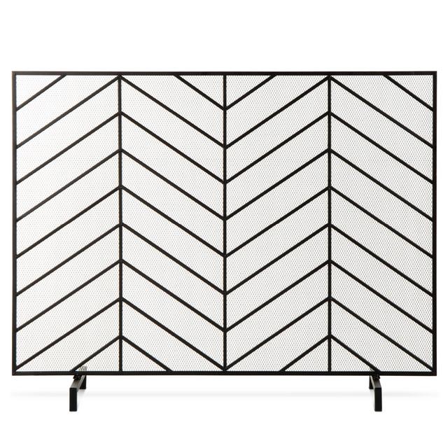 Best Choice Products 38x31in Single Panel Handcrafted Iron Chevron Fireplace Screen w/ Distressed Finish - Pewter