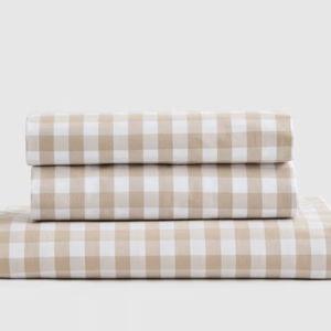 Organic Crisp Percale Gingham Fitted Sheet Set (Queen)